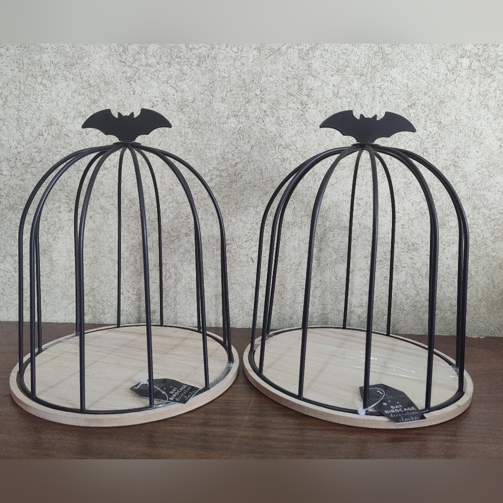 2x Bat Birdcage Decorative Cloche Halloween Spooky Gothic Black Bats